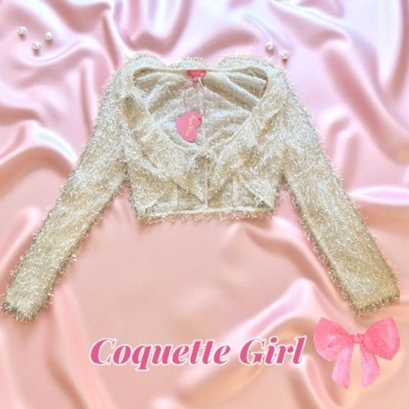 Sugar Thrillz Sweaters - NWT Sugar Thrillz Never Too Much White Fuzzy Cropped Cardigan Sz S